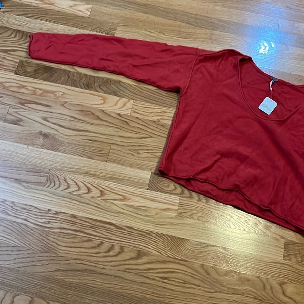 NWT Free People Harmony Cashmere V Sweater in Red. Size Small - Picture 8 of 15